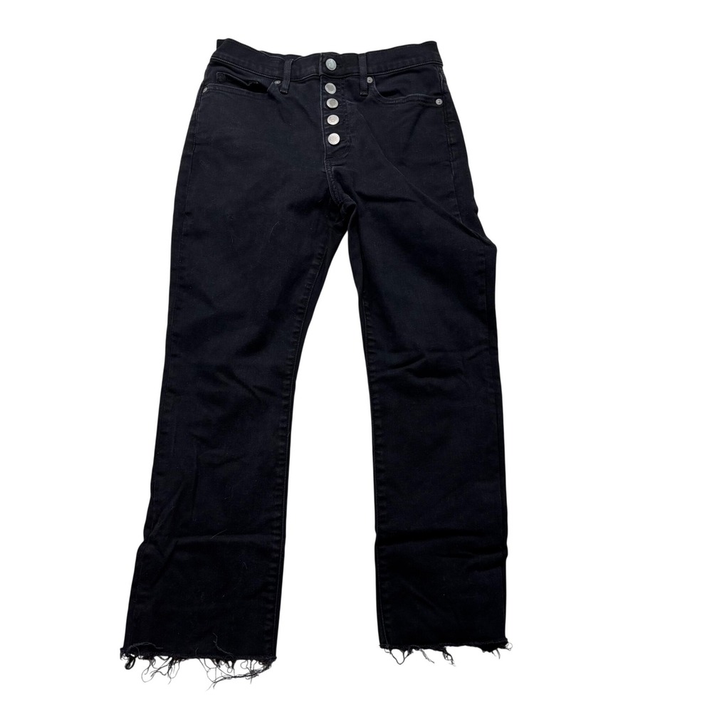 Banana Republic Black Button Fly High Rise Raw Hem  Mid Rise Crop Flare 28 #757‎